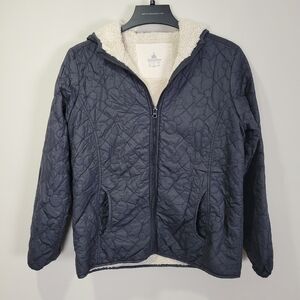 Disney Parks Mickey Mouse Black Quilted Puffer Hooded Sherpa Womens Jacket Sz M